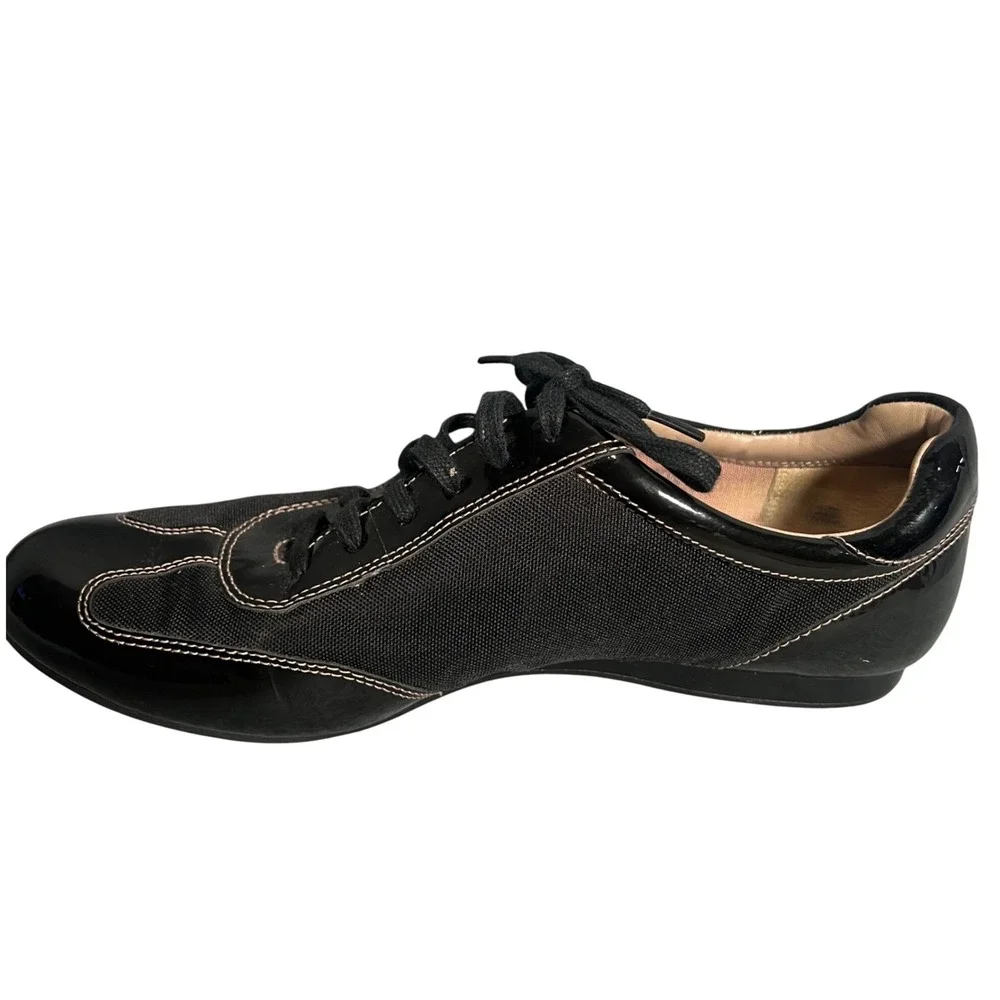 Cole Haan Nike Air Women's Size 10B Black Canvas Patent Leather‎ Lace Up Shoes